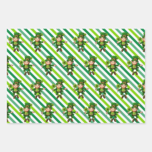 St. Patrick's Day Green Shamrocks Leprechaun Fun 3 Inpakpapier Vel (Voorkant 2)