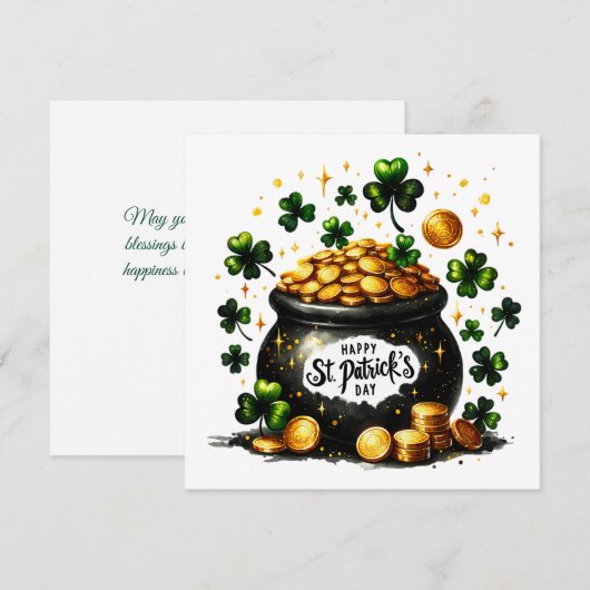 St Patrick's Day Green Shamrocks Pot of Gold Desig Feestdagenkaart (Voorkant / Achterkant)