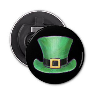 St Patrick's Day Green Top Hat op Black Button Flesopener