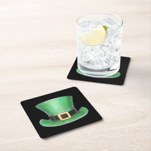 St Patrick's Day Green Top Hat op Black Kartonnen Onderzetters (Insitu)