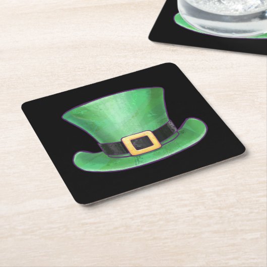 St Patrick's Day Green Top Hat op Black Kartonnen Onderzetters (Schuin)