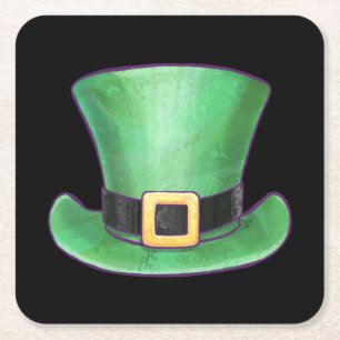 St Patrick's Day Green Top Hat op Black Kartonnen Onderzetters