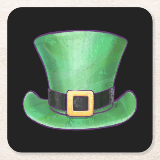 St Patrick's Day Green Top Hat op Black Kartonnen Onderzetters (Voorkant)