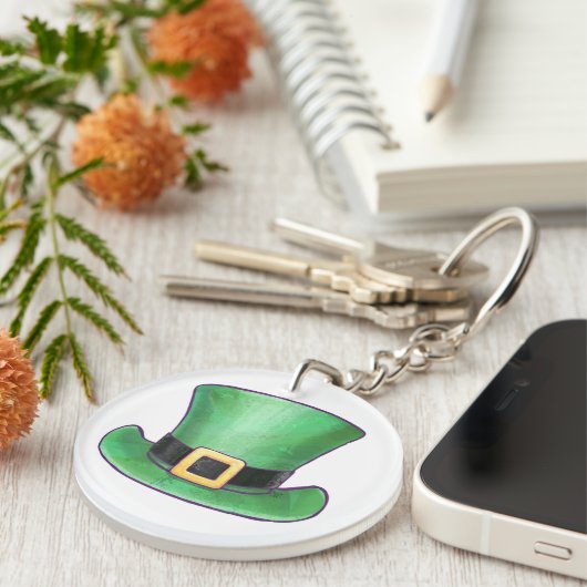 St Patrick's Day Green Top Hat Sleutelhanger (Voorkant Rechts)