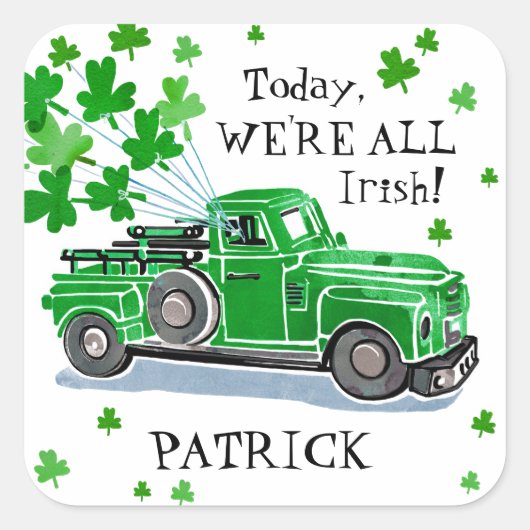 St. Patrick's Day Green  Truck Naam toevoegen Vierkante Sticker (Voorkant)