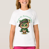 St. Patrick's Day Green Uil gepersonaliseerd meisj T-shirt (Voorkant)