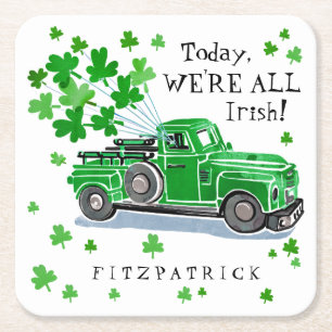 St. Patrick's Day Green Vintage Truck voegt naam t Kartonnen Onderzetters
