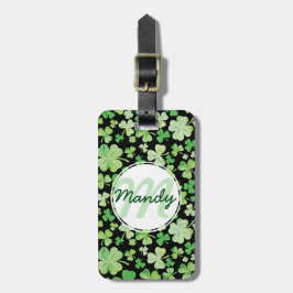 St Patricks Day Green Waterverf Shamrock Pattern Bagagelabel