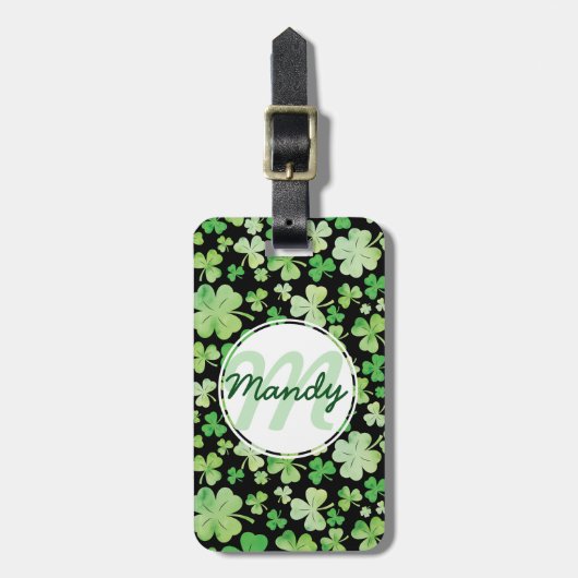 St Patricks Day Green Waterverf Shamrock Pattern Bagagelabel (Voorkant verticaal)