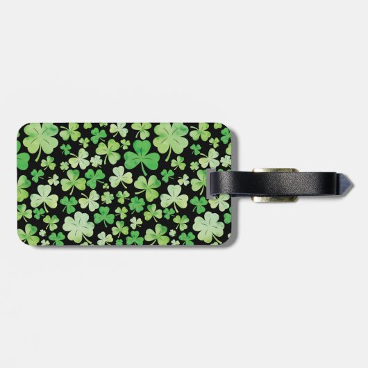St Patricks Day Green Waterverf Shamrock Pattern Bagagelabel (Achterkant horizontaal)