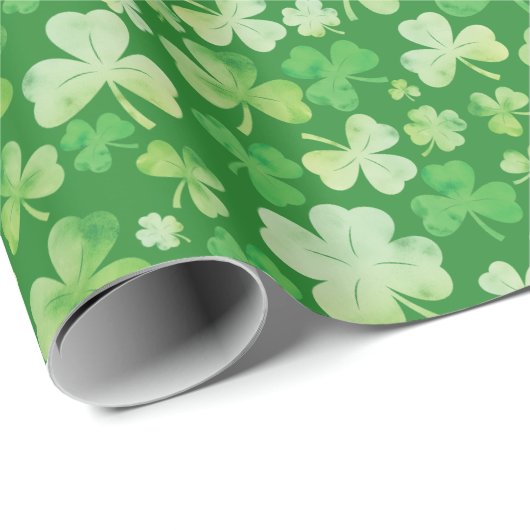 St Patricks Day Green Waterverf Shamrock Pattern Cadeaupapier (Rol Hoek)