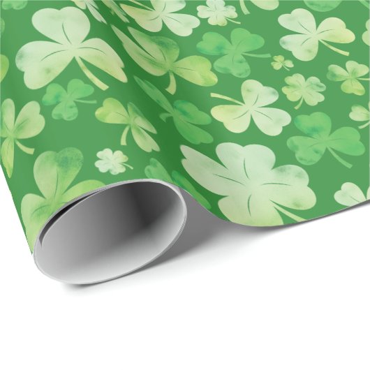 St Patricks Day Green Waterverf Shamrock Pattern Cadeaupapier (Rol Hoek)