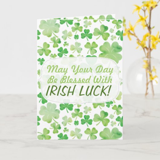 St Patricks Day Green Waterverf Shamrock Pattern Kaart (Gele Bloem)