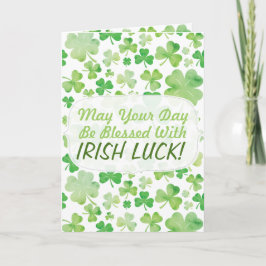 St Patricks Day Green Waterverf Shamrock Pattern Kaart