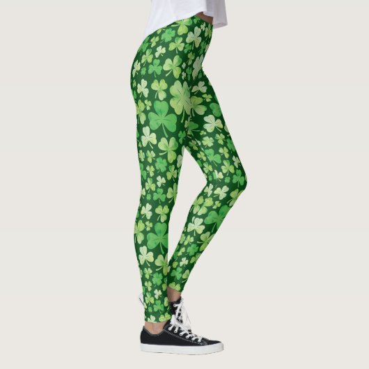 St Patricks Day Green Waterverf Shamrock Pattern Leggings (Rechts)