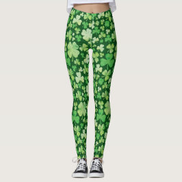 St Patricks Day Green Waterverf Shamrock Pattern Leggings
