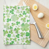 St Patricks Day Green Waterverf Shamrock Pattern Theedoek (Quarter Fold)