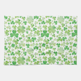 St Patricks Day Green Waterverf Shamrock Pattern Theedoek