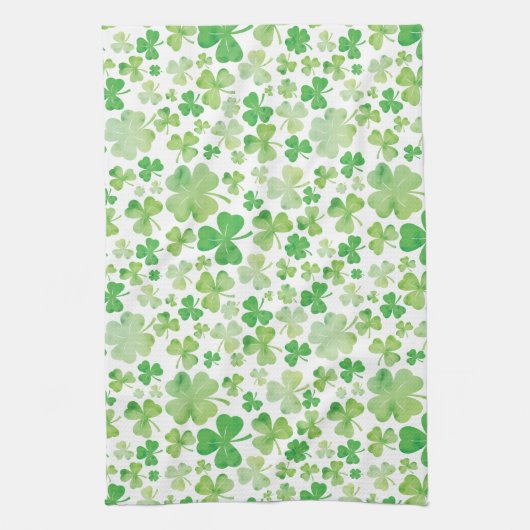 St Patricks Day Green Waterverf Shamrock Pattern Theedoek (Verticaal)