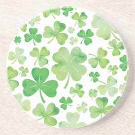 St Patricks Day Green Waterverf Shamrock Pattern Zandsteen Onderzetter
