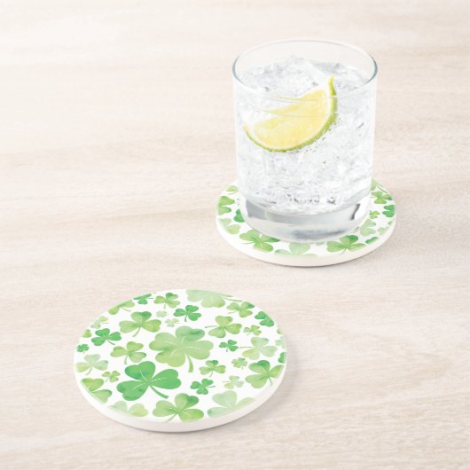 St Patricks Day Green Waterverf Shamrock Pattern Zandsteen Onderzetter (Zijkant)