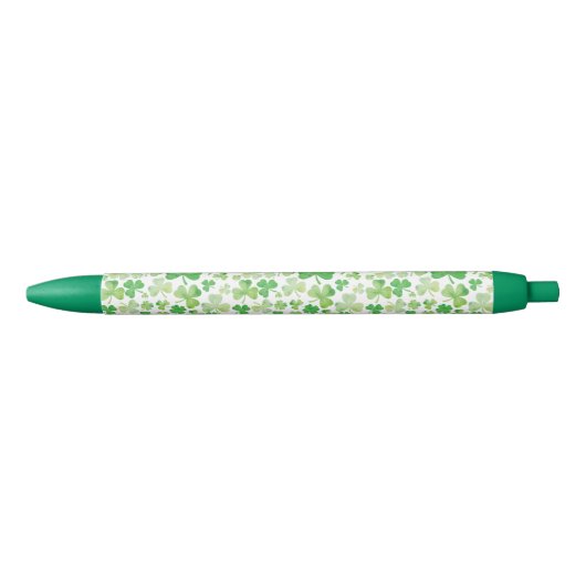 St Patricks Day Green Waterverf Shamrock Pattern Zwarte Inkt Pen (Voorkant)