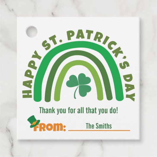 St. Patrick's Day - Groen Boho Regenboog Klaver Bedankjes Labels (Voorkant)
