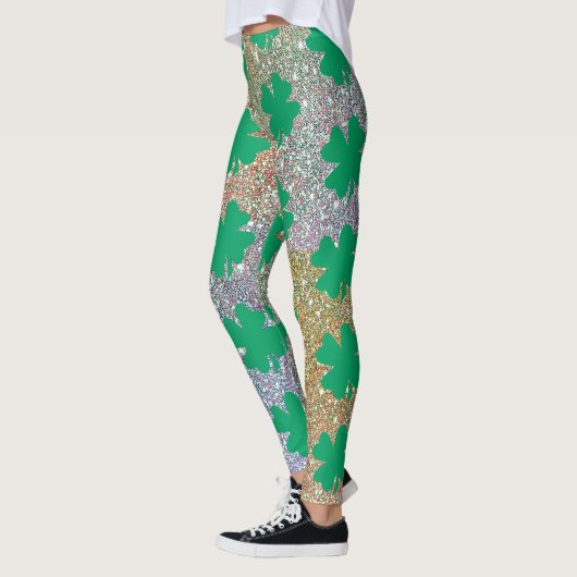 St. Patrick's Day Groen Gouden Glitter Klaverblad Leggings (Links)