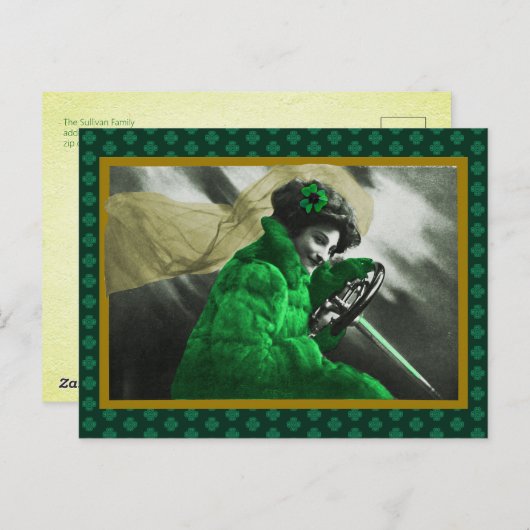  St Patrick's Day Groen Meisje in de auto Feestdagenkaart (Voorkant / Achterkant)