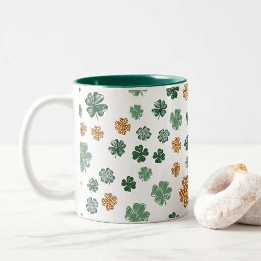 St. Patrick's Day Groen Sinaasappel Shamrock Creat Tweekleurige Koffiemok (Met donut)