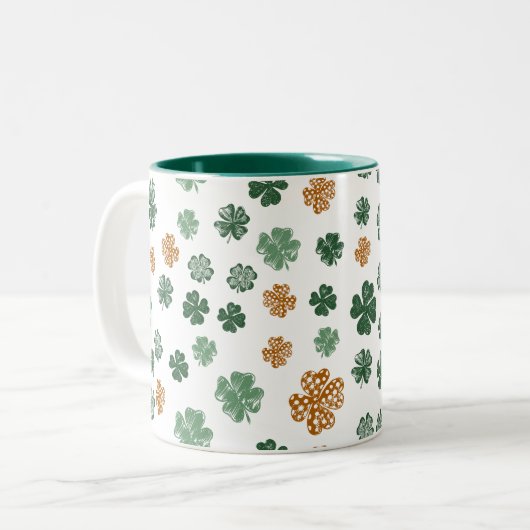 St. Patrick's Day Groen Sinaasappel Shamrock Creat Tweekleurige Koffiemok (Voorkant links)