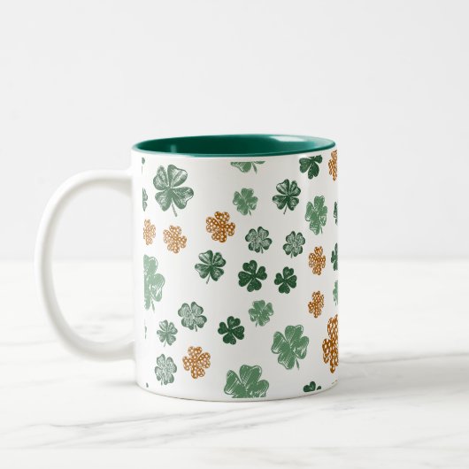 St. Patrick's Day Groen Sinaasappel Shamrock Creat Tweekleurige Koffiemok (Links)