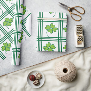 St. Patrick's Day groen vierbladig klaverpatroon Cadeaupapier