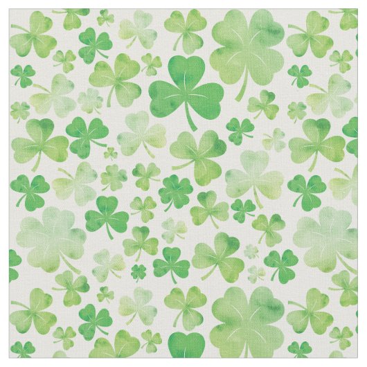St. Patricks Day Groene Aquarel Shamrock Design Stof (Close Up)