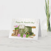 St. Patrick's Day Groene Bier Hoed Munten Klaver Feestdagen Kaart (Voorkant)