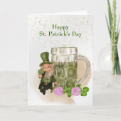 St. Patrick's Day Groene Bier Leprechaun Klaver Feestdagen Kaart (Voorkant)