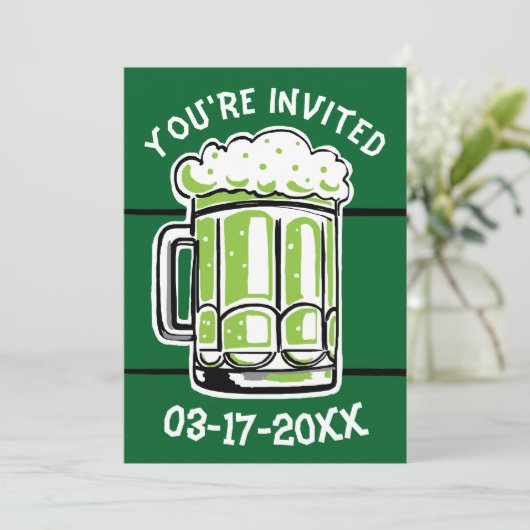 St. Patrick's Day Groene Bier Party Uitnodiging (Staand voorkant)