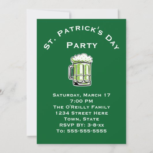 St. Patrick's Day Groene Bier Party Uitnodiging (Achterkant)