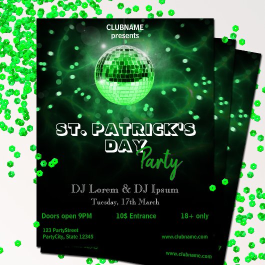 St. Patrick's Day groene Disco Bal Feest Flyer