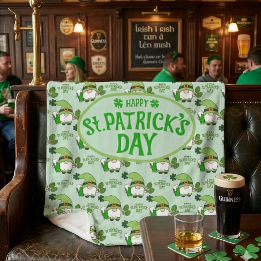 St. Patrick's Day groene fleece deken met kabouter