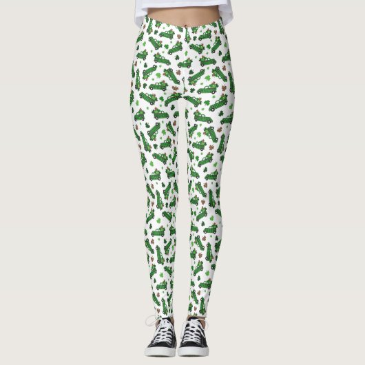 St Patricks Day Groene Geruite Truck Klaverblad  Leggings (Voorkant)