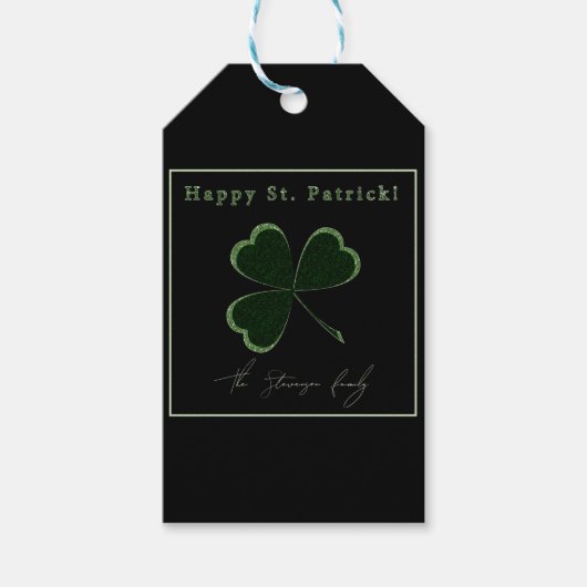 St. Patrick's Day, groene glitterklaver Cadeaulabel (Voorkant)