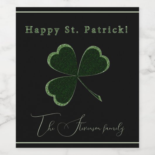 St. Patrick's Day, groene glitterklaver Wijn Etiket (Enkel label)