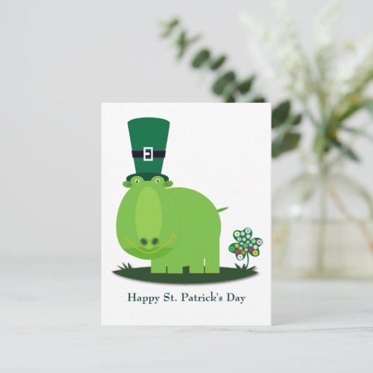 St. Patrick's Day: Groene HIPPO Briefkaart (Staand voorkant)