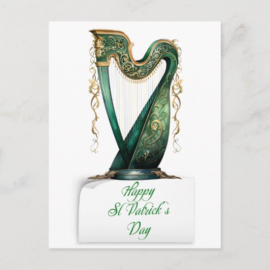 St Patrick's Day Groene Ierse Harp Feestdagenkaart (Voorkant)