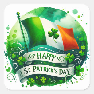 St Patrick's Day Groene Ierse vlag Illustratie Vierkante Sticker