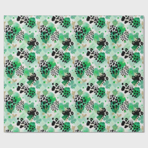 St. Patrick's Day Groene Luipaard & Hart Klaver Cadeaupapier