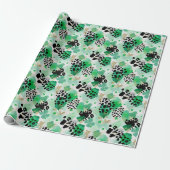St. Patrick's Day Groene Luipaard & Hart Klaver Cadeaupapier (Uitgerold)
