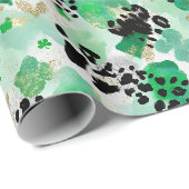 St. Patrick's Day Groene Luipaard & Hart Klaver Cadeaupapier (Rol Hoek)