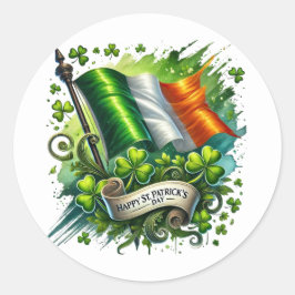 St Patrick's Day Groene Vlag Shamrock Illustratie Ronde Sticker